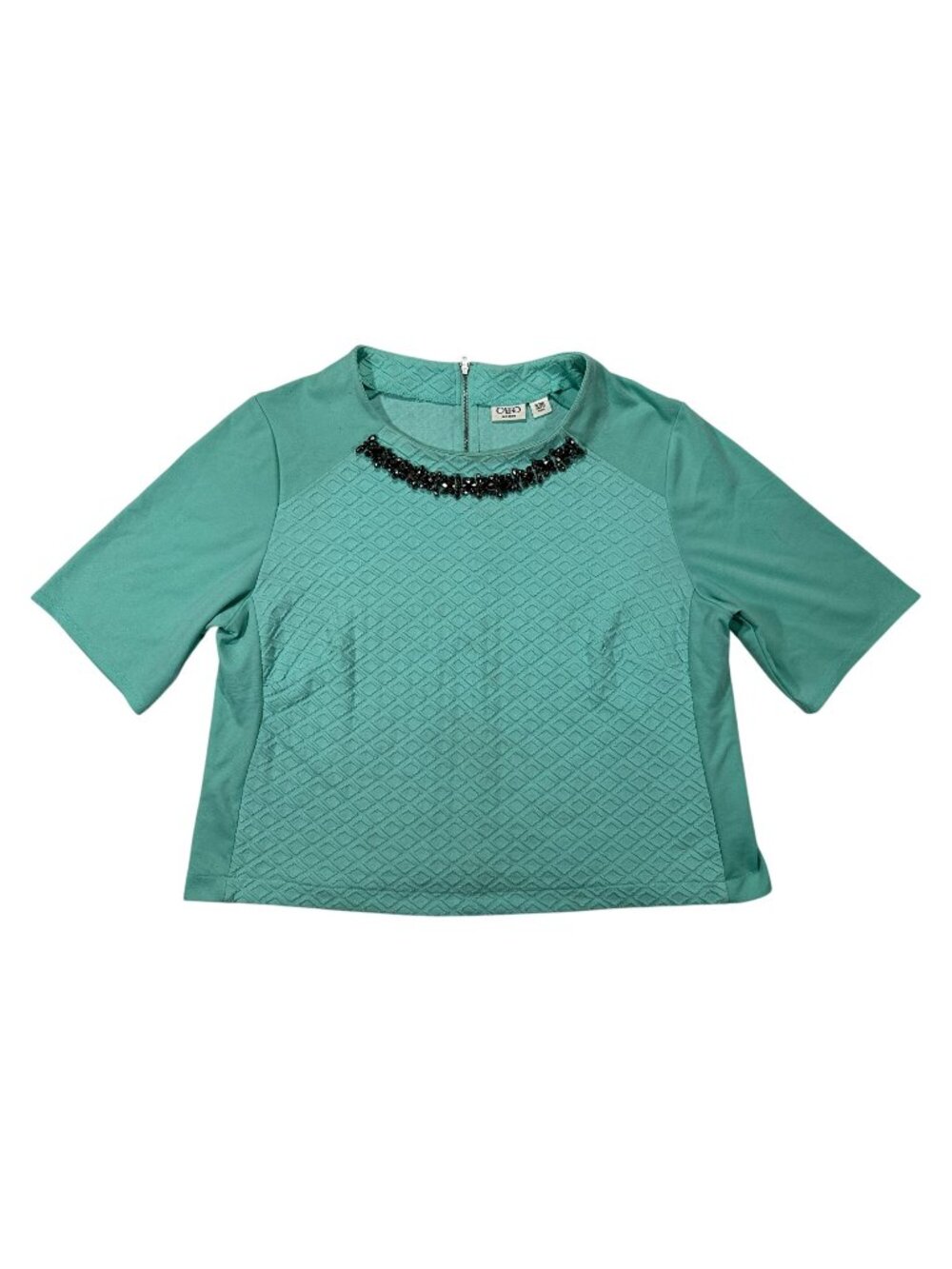 Cato Woman Plus Size 18/20W Teal Embellished Textured Top Short Sleeve